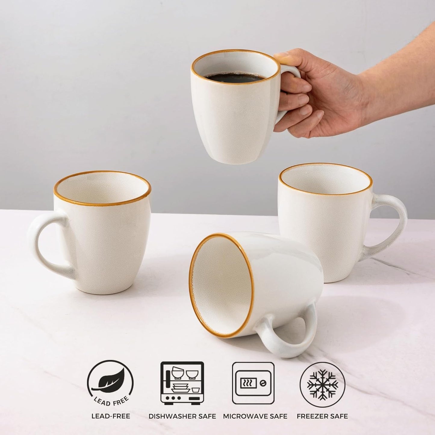 GBHOME Ceramic Coffee Mugs Set of 4, 12oz Stoneware Coffee Mugs Set For Dad Mom Women MEN, Light Weight Ceramic Coffee Cups for Latte/Tea/Beer/Hot Cocoa, Dishwasher & Microwave Safe