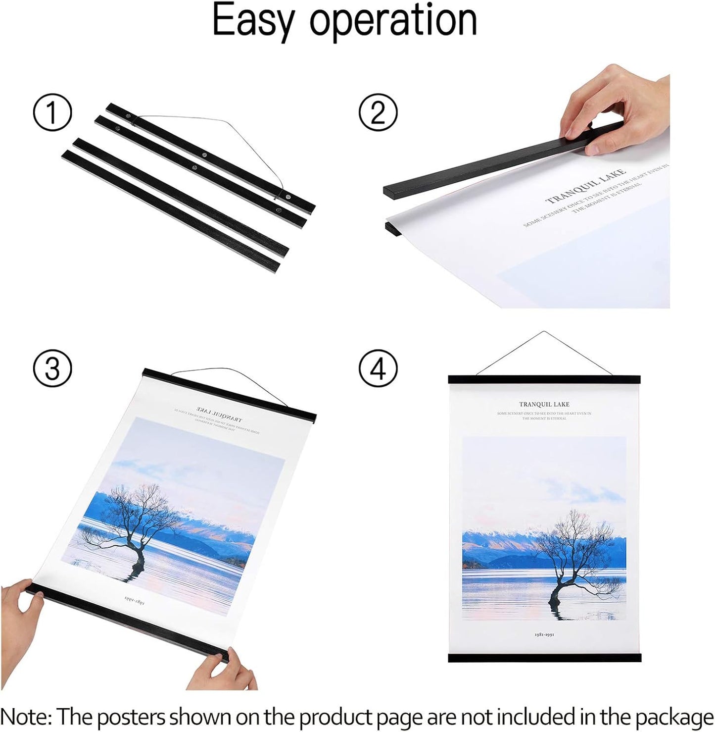 FALAMON Magnetic Poster Hanger Frame, 22x34 22x28 22x14 Teak Wood Magnet Poster Frame for Posters, Prints, Photos, Pictures, Maps, Scrolls, and Canvas Artwork(Black, 22")