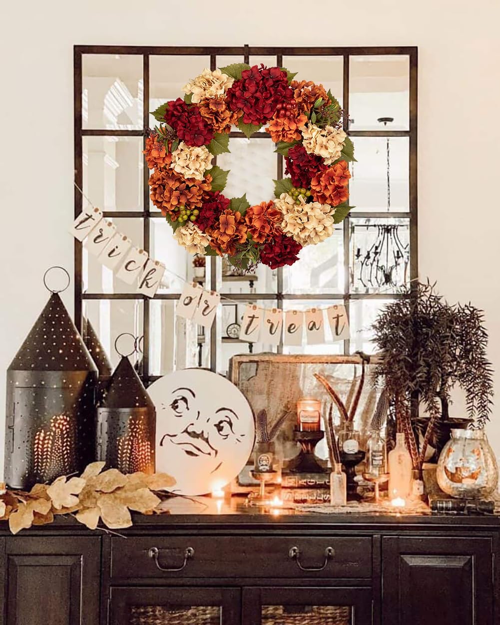 Fall Wreaths for Front Door, 24 inch Autumn Wreath with Hydrangeas Berries Large Fall Door Wreath Artificial Hydrangea Flowers Wreaths Autumn Decorations for Farmhouse Thanksgiving Harvest Door Wall