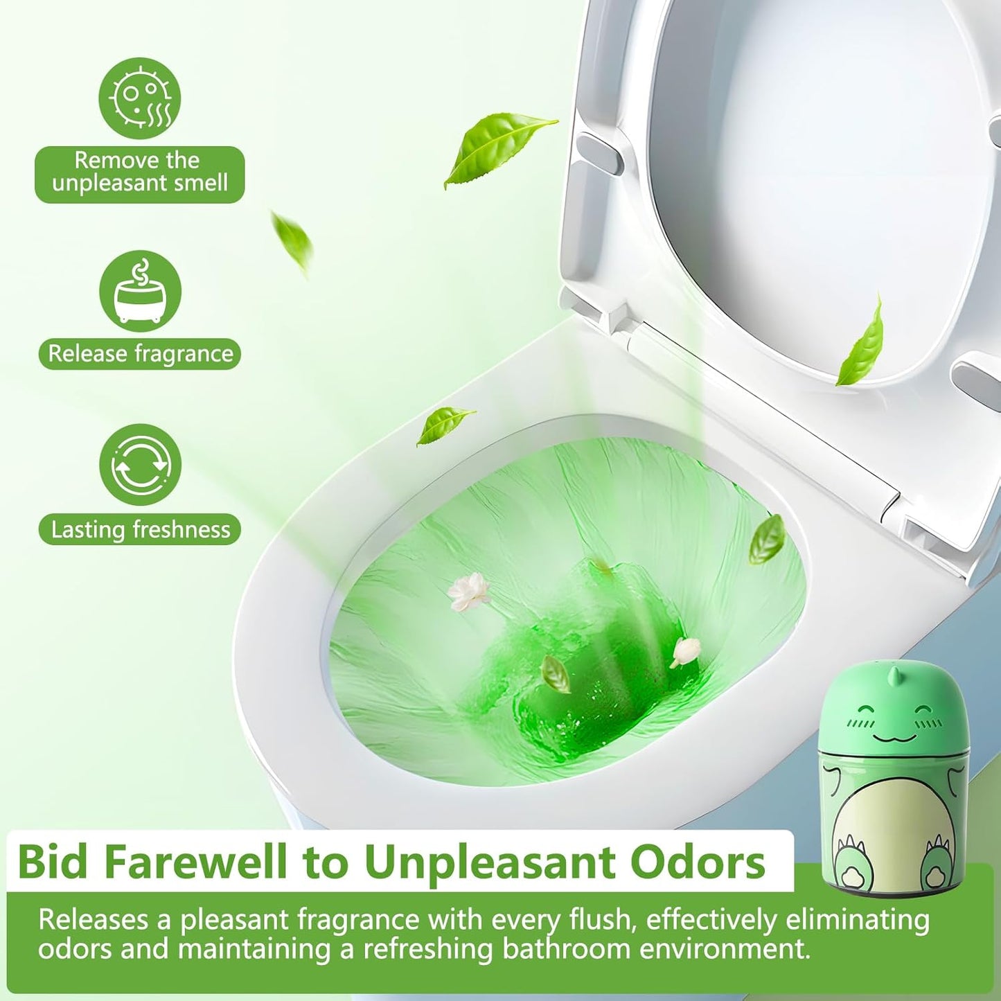 Toilet Bowl Cleaner-Cute Dinosaur-Shaped Toilet Bowl Cleaner Bottle Automatic Bathroom Toilet Tank Cleaner Easy-To-Use Septic Safe Toilet Cleaner in Bottle with Jasmine Scent (1, green)