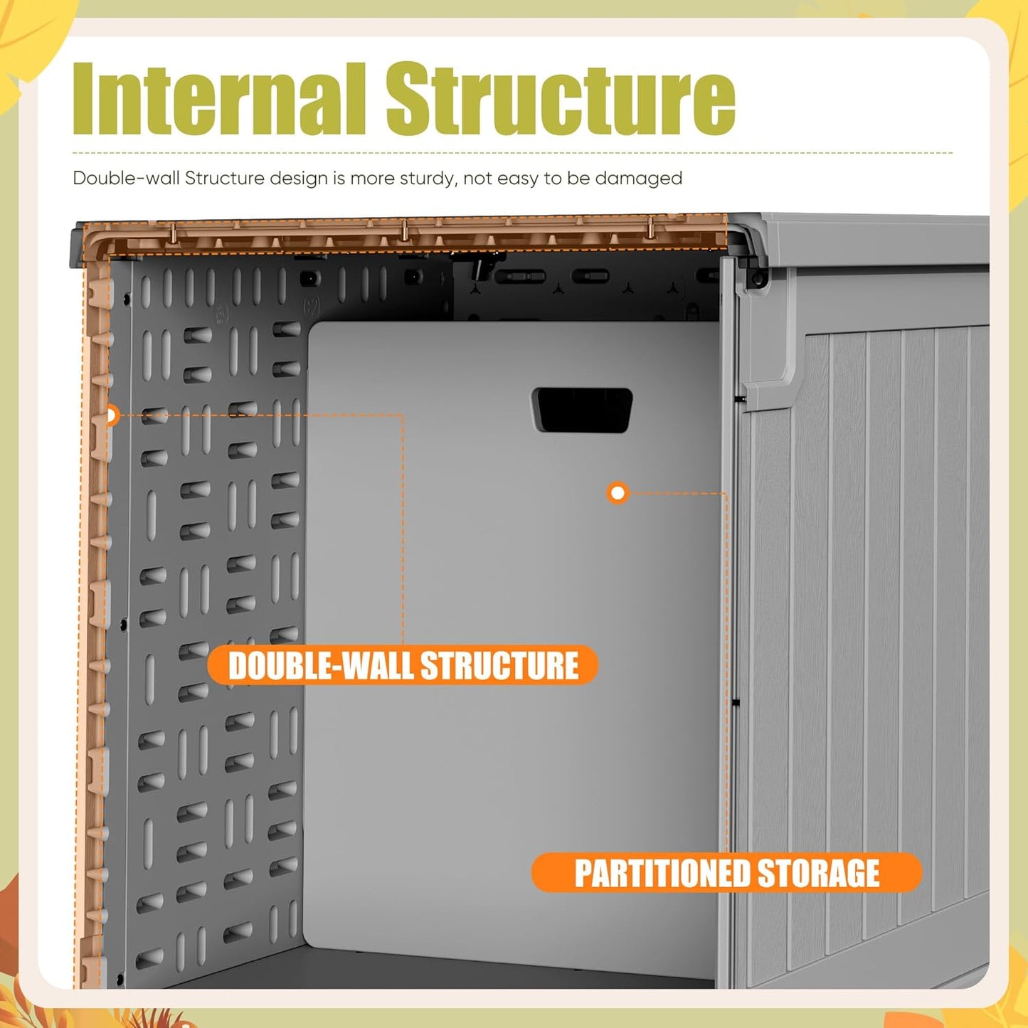 Devoko 240 Gallon Double-Wall Deck Box with Divider, Side Handles, Resin Outdoor Large Storage Box Waterproof and Lockable for Patio Furniture, Garden, Pool (Grey)