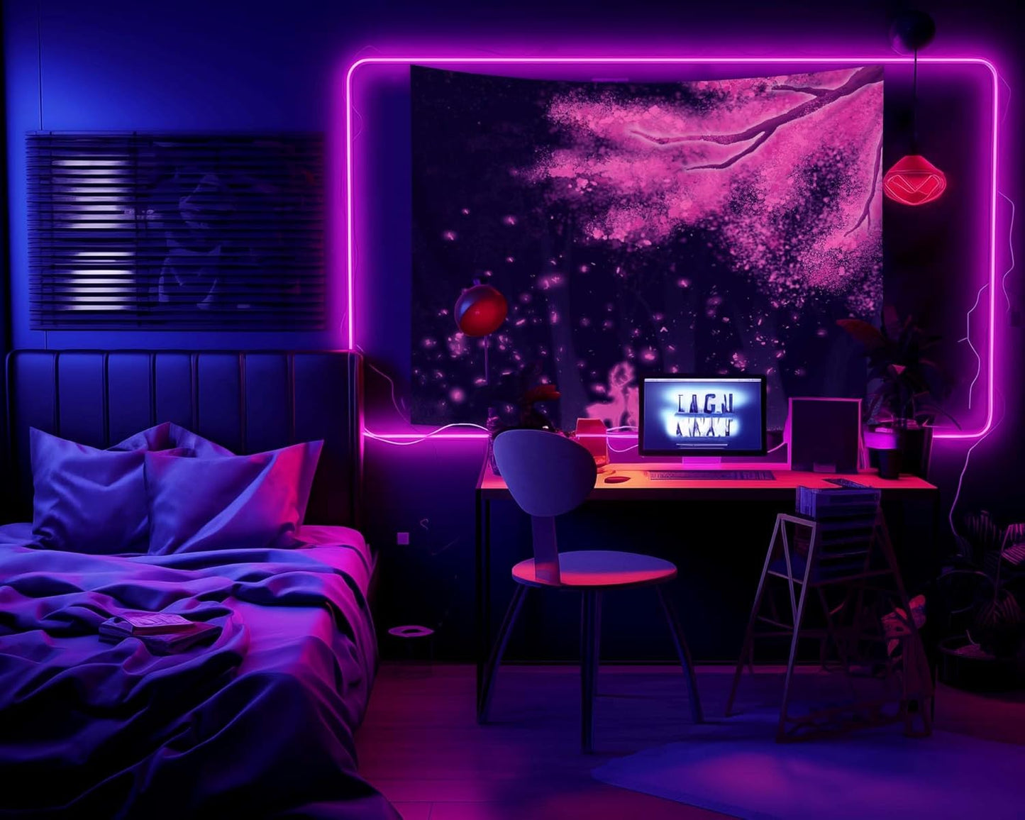 dueeia Blacklight Cherry Blossom Tapestry Wall Hanging Glow in the Dark Uv Nature Tapestries for Bedroom Aesthetic Living Room Wall Decor(90.6"x70.9")