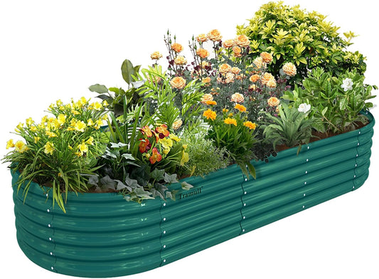 1 Pack 8x3x1.5FT Galvanized Raised Garden Bed Kit Oval Metal Ground Planter Box Outdoor Bottomless Planter Raised Beds for Vegetables Flowers Herbs Fruits, Green