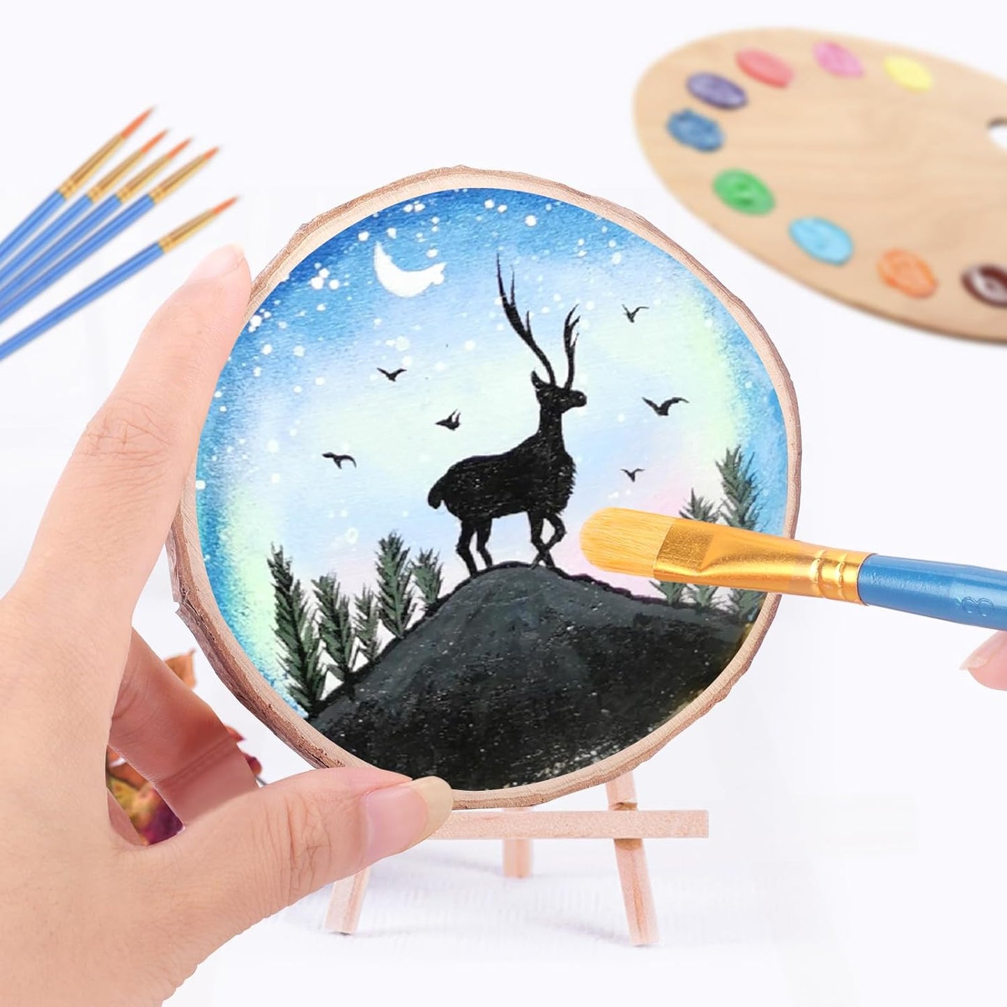 FUMILE Unfinished Natural Wood Slices 4-4.5 Inch, 20 PCS Round Wooden Discs with Tree Bark, Wood Rounds for Crafts Christmas Ornaments, Wood Circles for Rustic Wedding Decoration