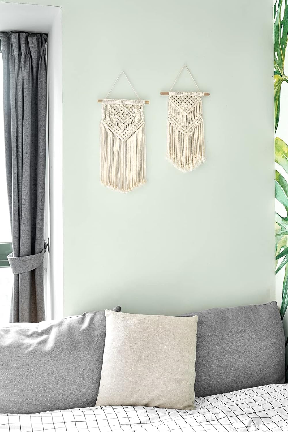 Dahey 2 Pcs Macrame Wall Hanging Small Woven Tapestry Wall Art Decor - Beautiful for Boho Home Dorm College Classroom Decor, Apartment, Nursery, Party Decorations, 16.5" L x 10" W and 17.5"x 10"W