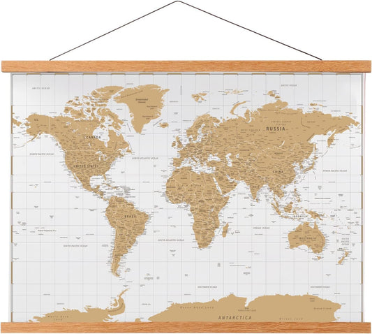 FALAMON Magnetic Poster Hanger Frame, 48x36 48x24 48x32 Teak Wood Magnet Poster Frame for Posters, Prints, Photos, Pictures, Maps, Scrolls, and Canvas Artwork