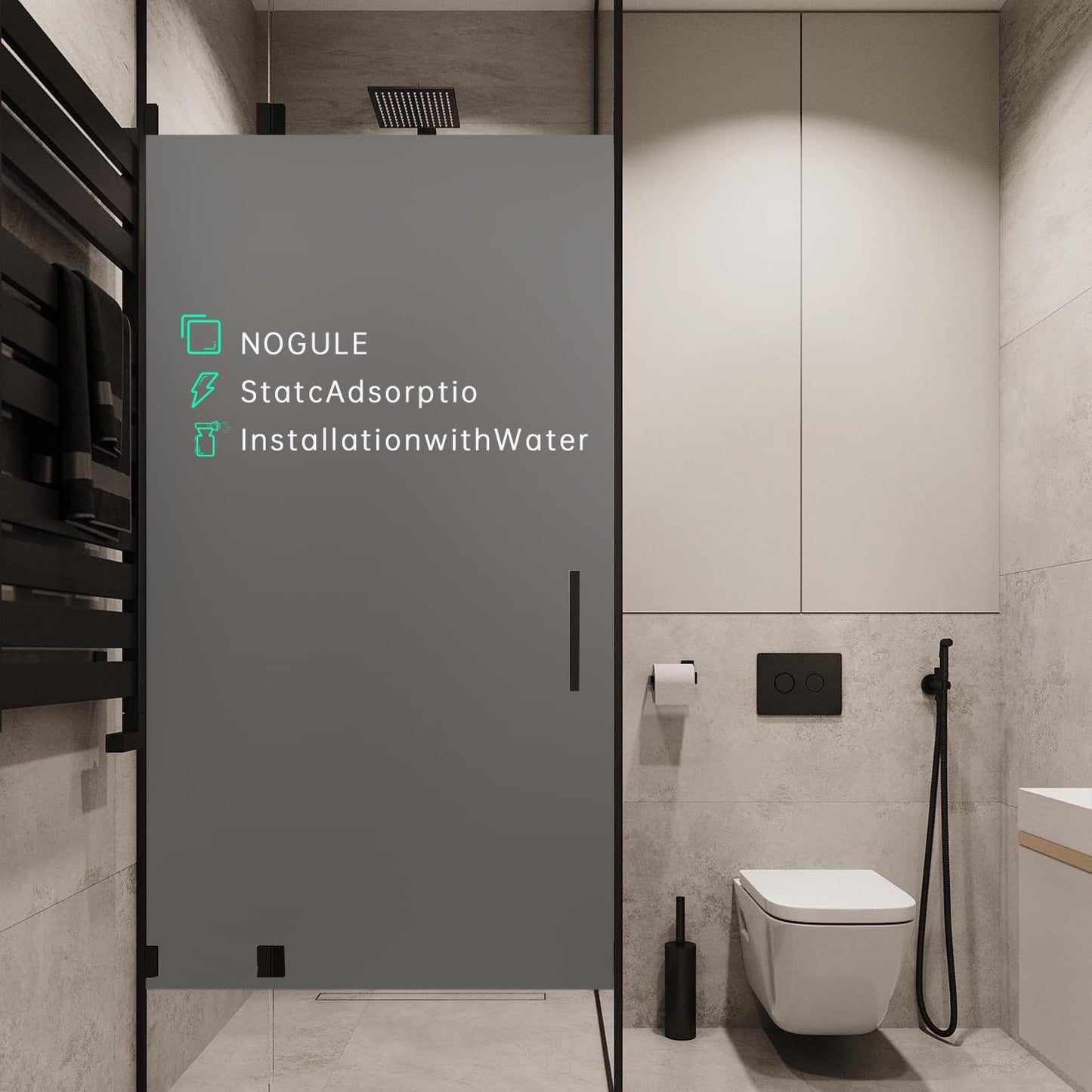 Frosted Glass Window Privacy Film Decorative, Bathroom Privacy Film for Glass Windows Cover, Static Cling, Removable, Reusable, Anti-UV, Anti-Glare, Heat Blocking,Gray,17.5X196.9Inch