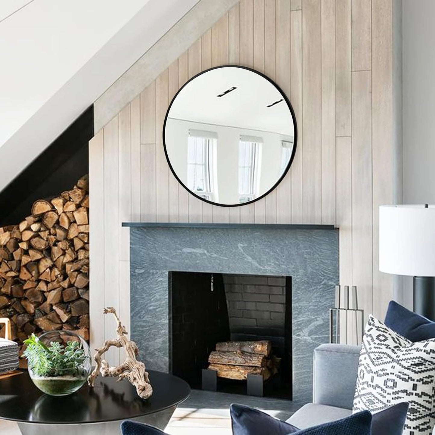 Fabuday Black Round Mirror for Wall 26 inch - Circle Mirror for Bathroom, Entryway, Living Room, Hallway, Vanity Decor, Big Matte Metal Frame Mirror