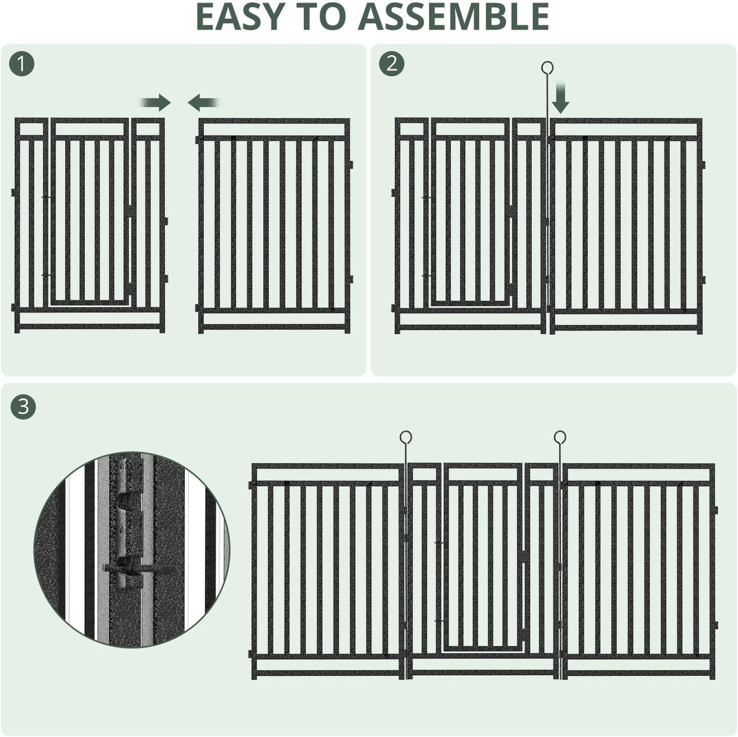 Decorative Garden Fence Metal Dog Fence Outdoor for Yard, 36ft (L) × 40in (H), 14 Panels + 2 Gates, Rustproof Animal Barrier Fencing for Patio & Flower Bed, No Dig, Black-Silver