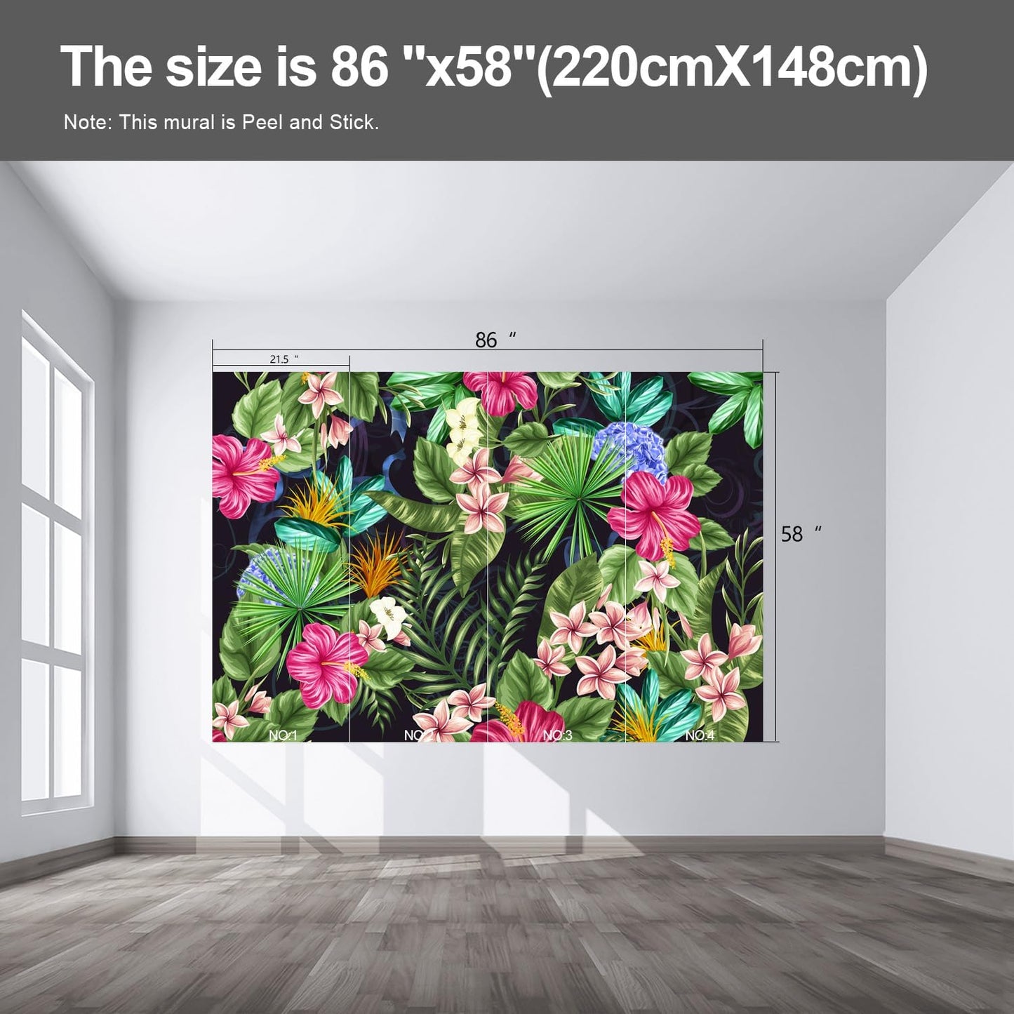 Floral Wall murals Peel and Stick Flowers Wallpaper for Bedroom Living Room - 58"x86"