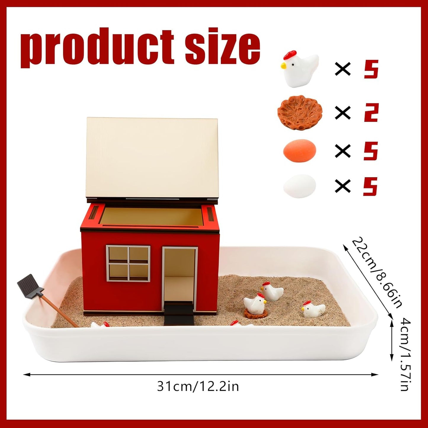 CypherX Chicken Zen Garden Sand Tray Therapy Kit with Miniature Chicken Coop, Hen Figurines Mini Zen Garden Kit Gift Office Desk Decor Fidget Stress Relief