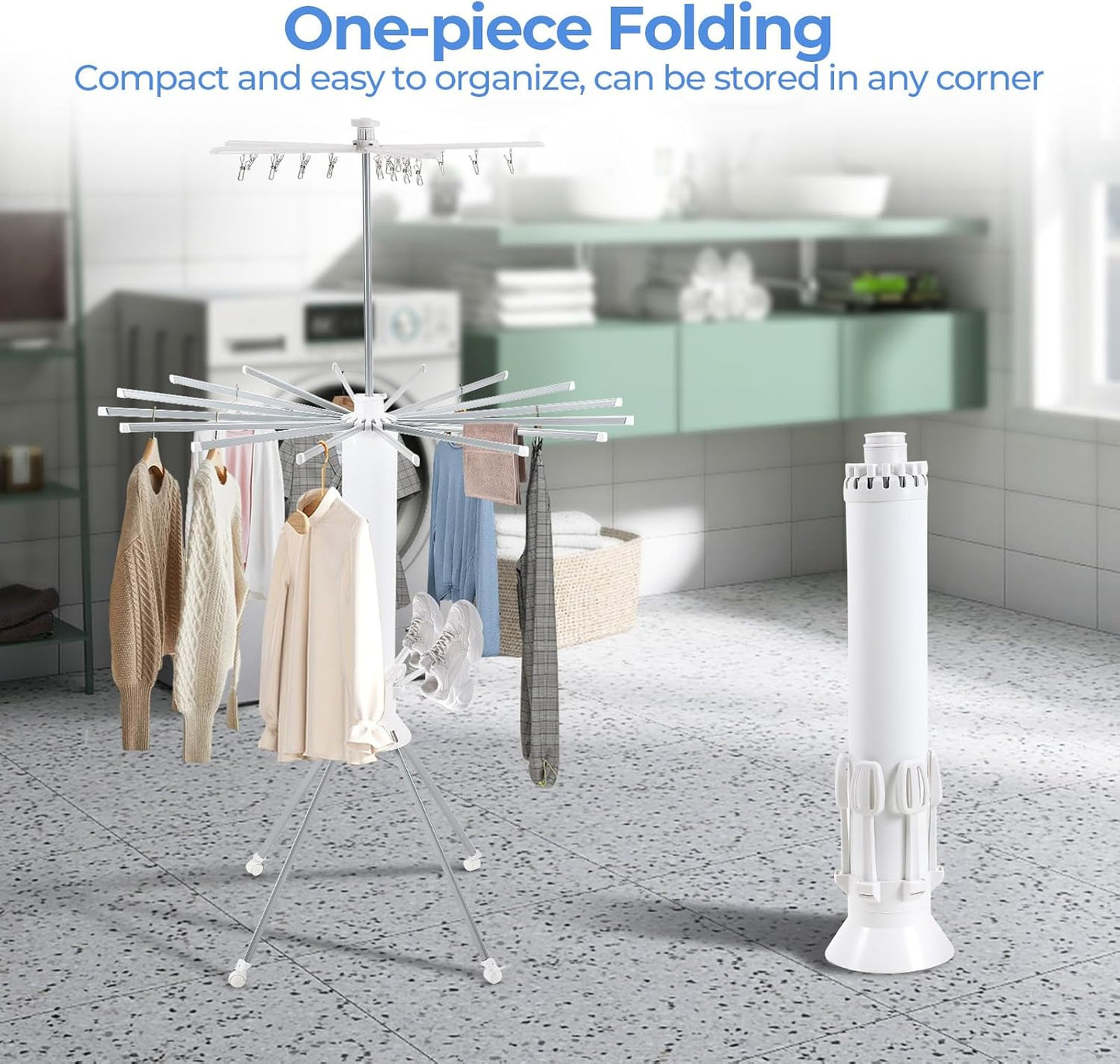 3 Tier Portable Clothes Drying Rackwith 4 Pulleys,Indoor and Outdoor Collapsible Rack Clothing with Shoe Drying Rack for Space Saving