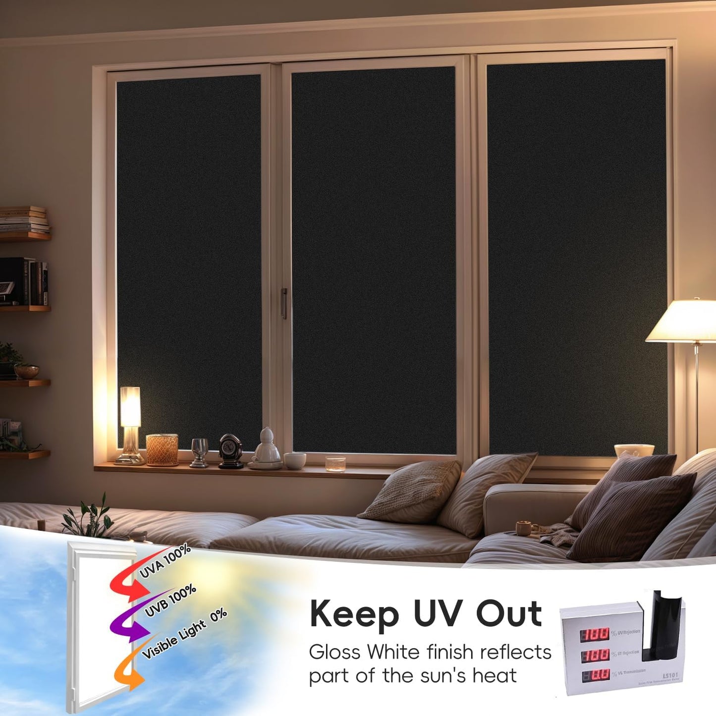 DUOFIRE Blackout Window Film - Sun Blocking White Black Privacy Film, Non-Adhesive Static Cling, Removable Anti-Glare Tint for Day Sleep, Home, Office (23.6 x 78.7 in)