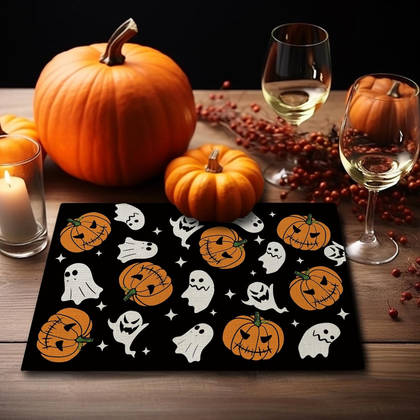 Halloween Placemats Pumpkins Ghost Set of 4 Table Mats Seasonal Home Party Kitchen Dining Table Decorations 12x18 Inch