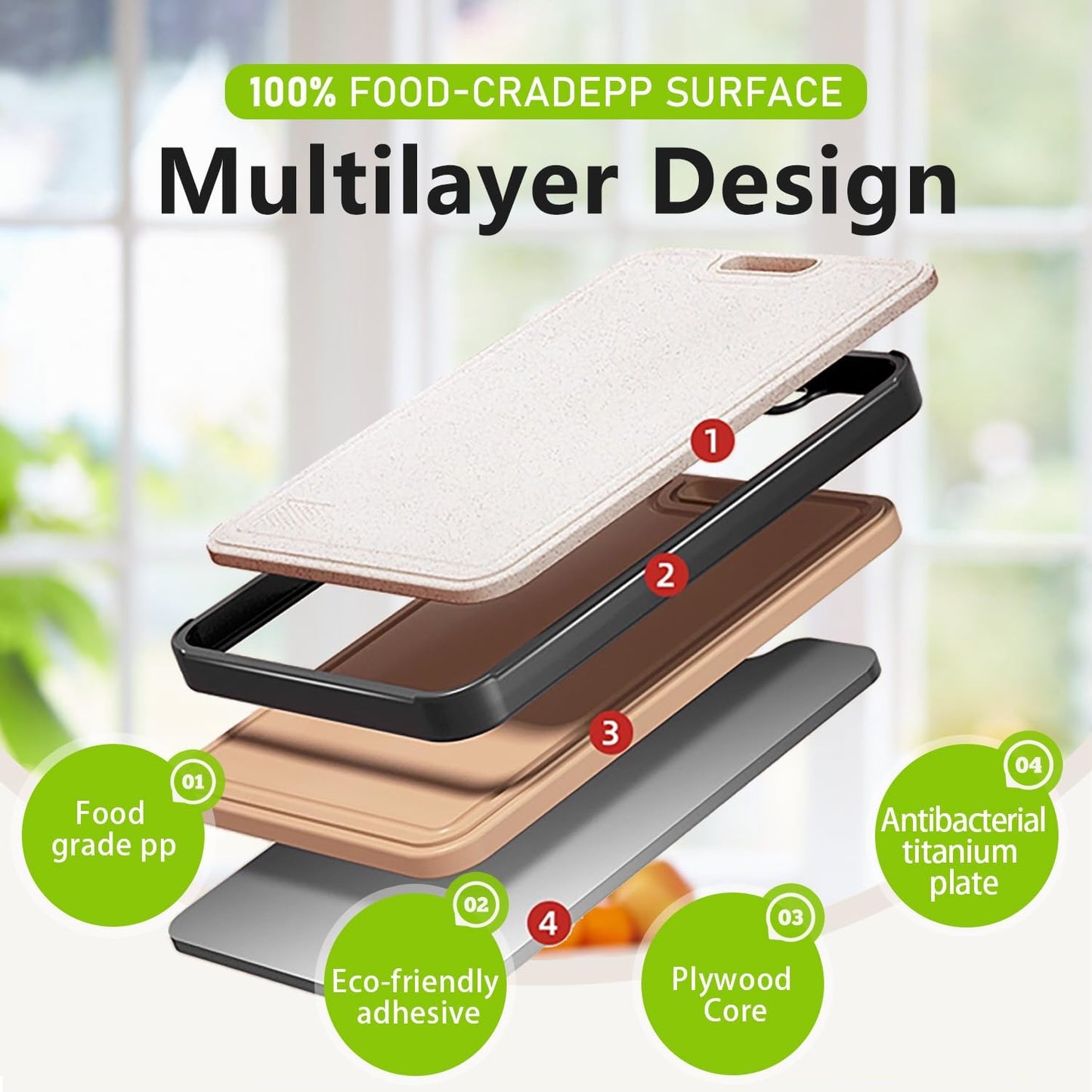 FIRE HIVE Pure Titanium & Platycodon Cutting Board - Double-Sided Large Kitchen Board, 16x11 Inch, Multi-Functional & Safe Cleaning Surface