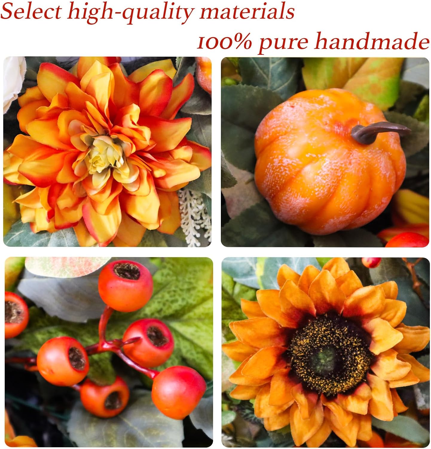 Fall Wreath for Front Door, 24 Inch Autumn Wreath with Pumpkins, Peony, Sunflowers & Dahlias, Fall Decorations for Home, Artificial Flowers Harvest and Thanksgiving Indoor & Outdoor