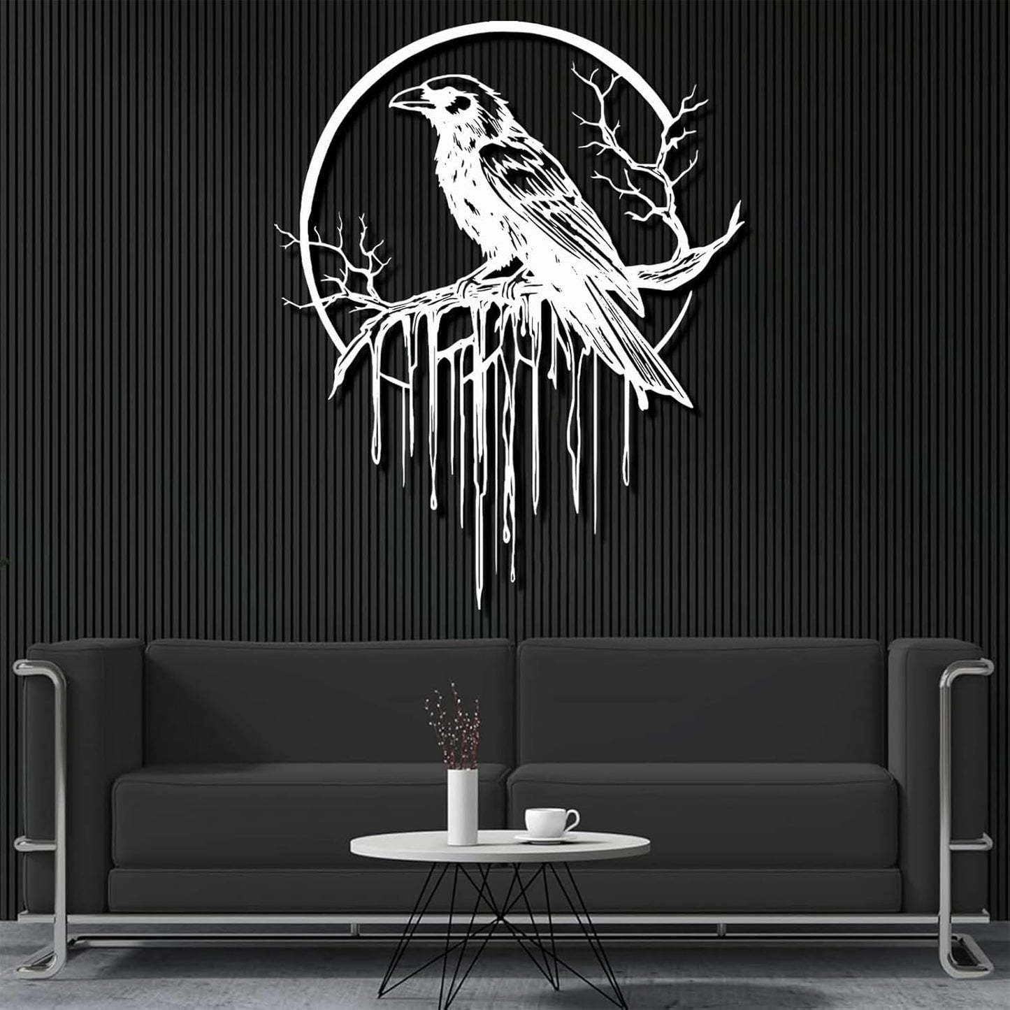Crow Metal Wall Decor, Raven Wall Art, Large Gothic Raven Decor Hangings, Bird Wall Decor, Metal Tree Branch Decor, Ravens Sign, Raven Art for Living Room (Gold, 30"x24" |76x61cm, metal wall art)