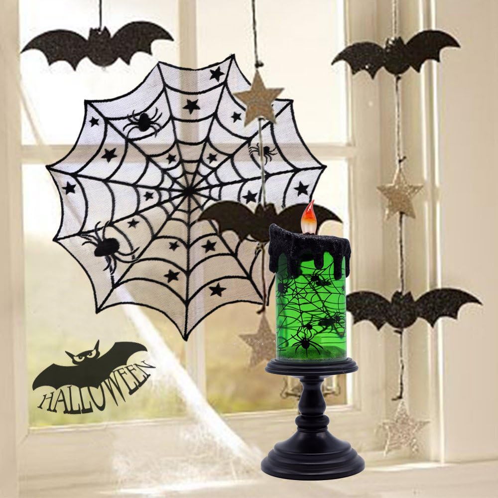Eldnacele Halloween Snow Globe Candles Lighted Lamp, Battery Operated Spooky Spinning Water Glittering Tornado Candle Flameless Candles Table Centerpiece for Halloween Decoration Indoor(Spider)