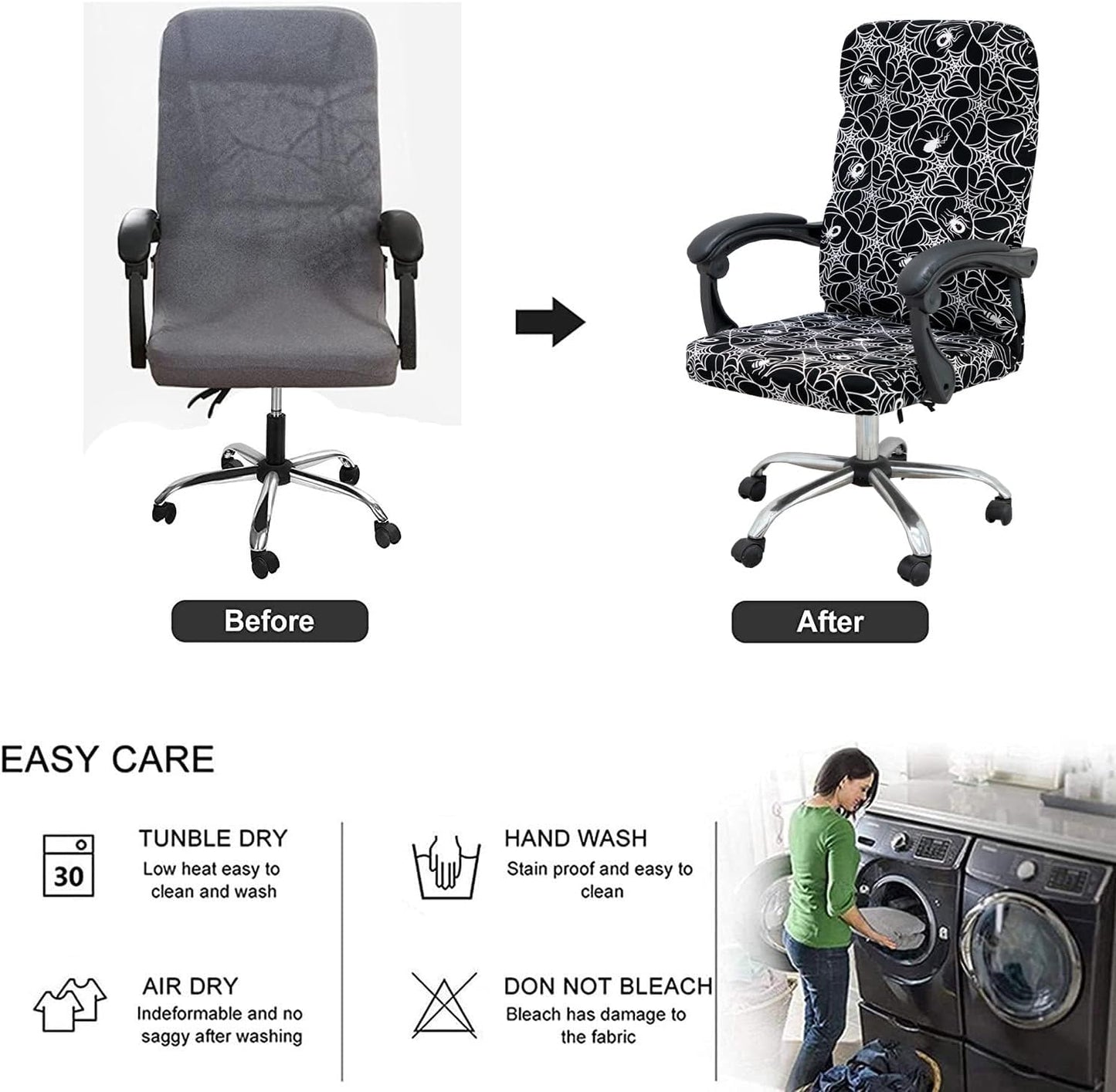 Halloween Office Chair Covers Gothic Spider Web Spooky Spider on Black Horror Theme Print Stretchable Slipcover for Modern Simplism Style High Back Boss Chair (No Chair)(Halloween02, M)…