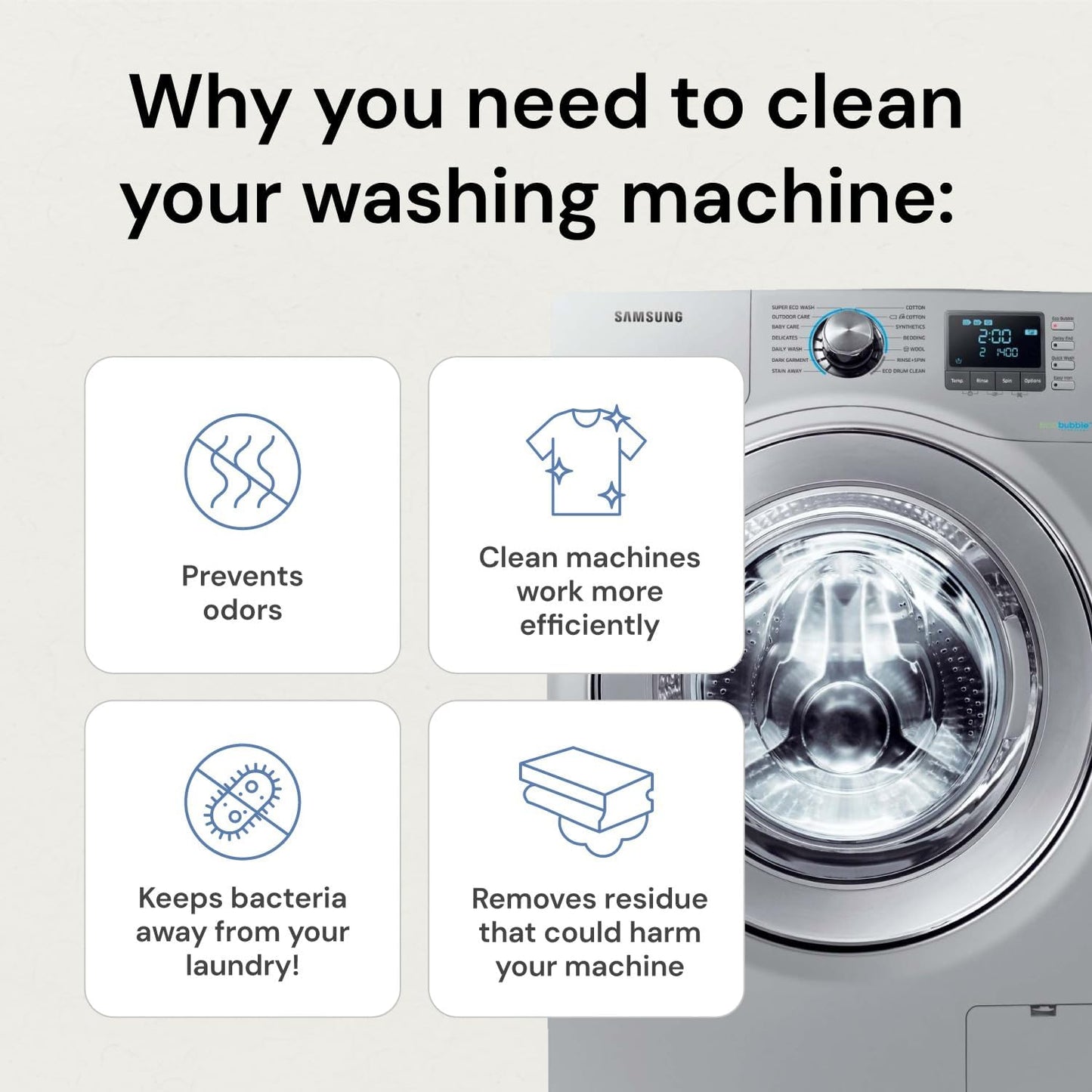 Grab Green Washing Machine Cleaner, 5 Count, Fragrance Free, Mineral Based Removes Deposits and Odors, Naturally Cleans