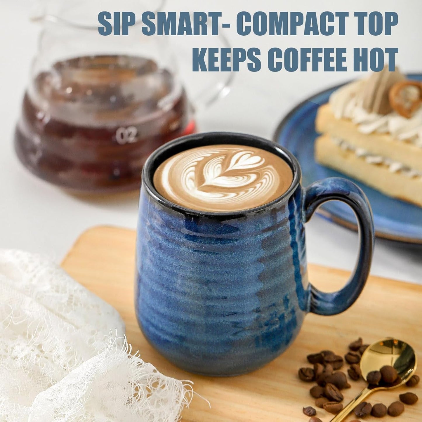 Hasense Coffee Mugs Set of 6, 12 Ounce Coffee Cups Set with Handle, Ceramic Tea Mugs for Kitchen, Blue Latte Mugs for Coffee,Cocoa, Tea, Stylish Mug Gift, Dishwasher and Microwave Safe