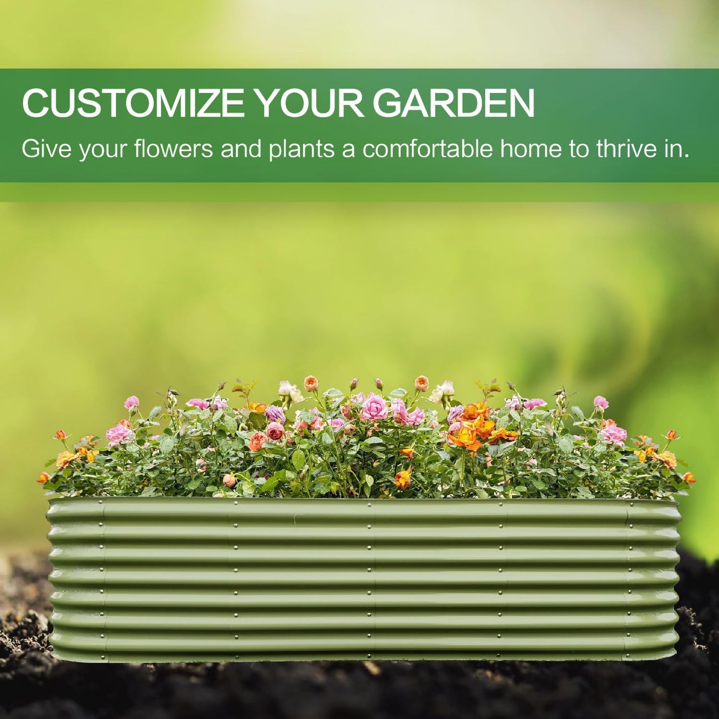 Gardmax Galvanized Raised Garden Bed, Lightweight Planter Boxes Outdoor with Easy Assembly, Large Garden Bed for Vegetables, Fruits, Flower Light Green 8x2x1.8FT