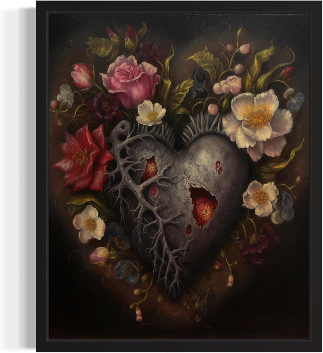 Gothic Heart Poster Art Print, Halloween Scary Vintage Wall Art Academia Spooky Painting Decoration for Horror Prints, Posters Bedroom Decor 89 (Gothic Heart, 8 x 10 inches, Black Frame)