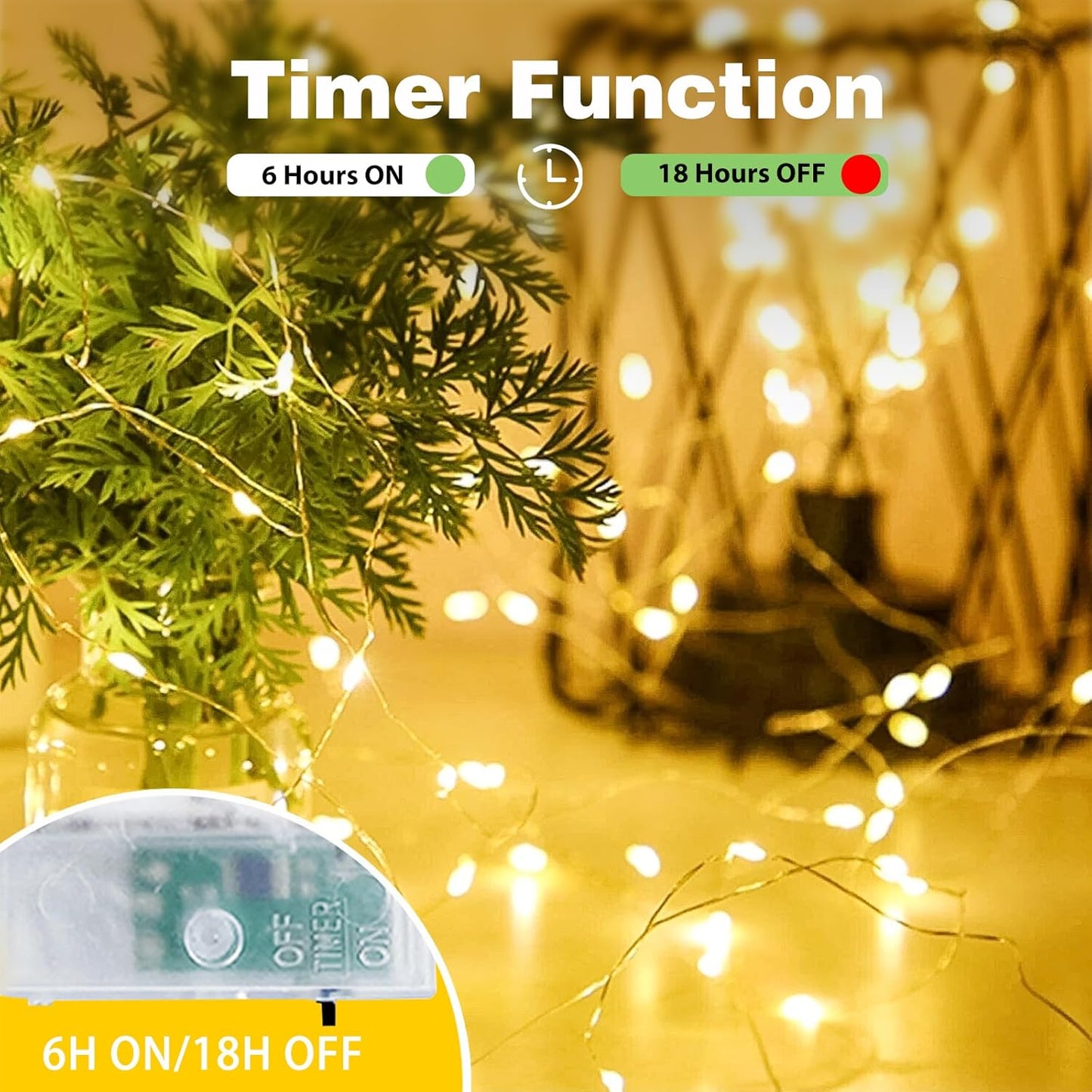 2-Pack Fairy Lights Battery Operated with Timer, Waterproof 16FT 50 LED String Lights Indoor Outdoor, Cuttable Starry Fairy Lights for Christmas Home Bedroom Wedding DIY Centerpiece Decor (Warm White)