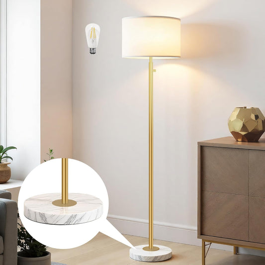 Floor Lamp for Living Room,Dimmable Gold Floor Lamp,Modern Standing Lamp with Marble Base,Tall Standing Lamp for Bedroom, Reading,Office & Kids' Room,LED Bulb Included(Gold)