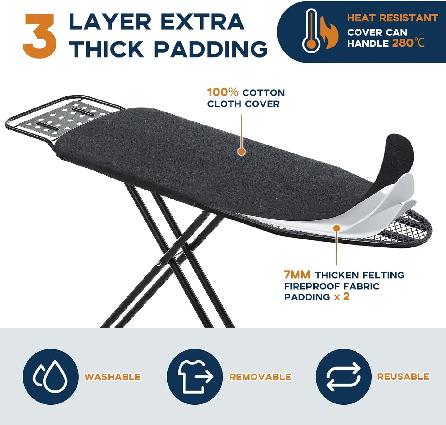 Ironing Board Full Size, RAINHOL 54"x13" Heavy Duty Compact Ironing Board with Iron Rest, Heat Resistant Cover with Ultra Thick Padding, Height Adjustable Sturdy Iron Stand, Black