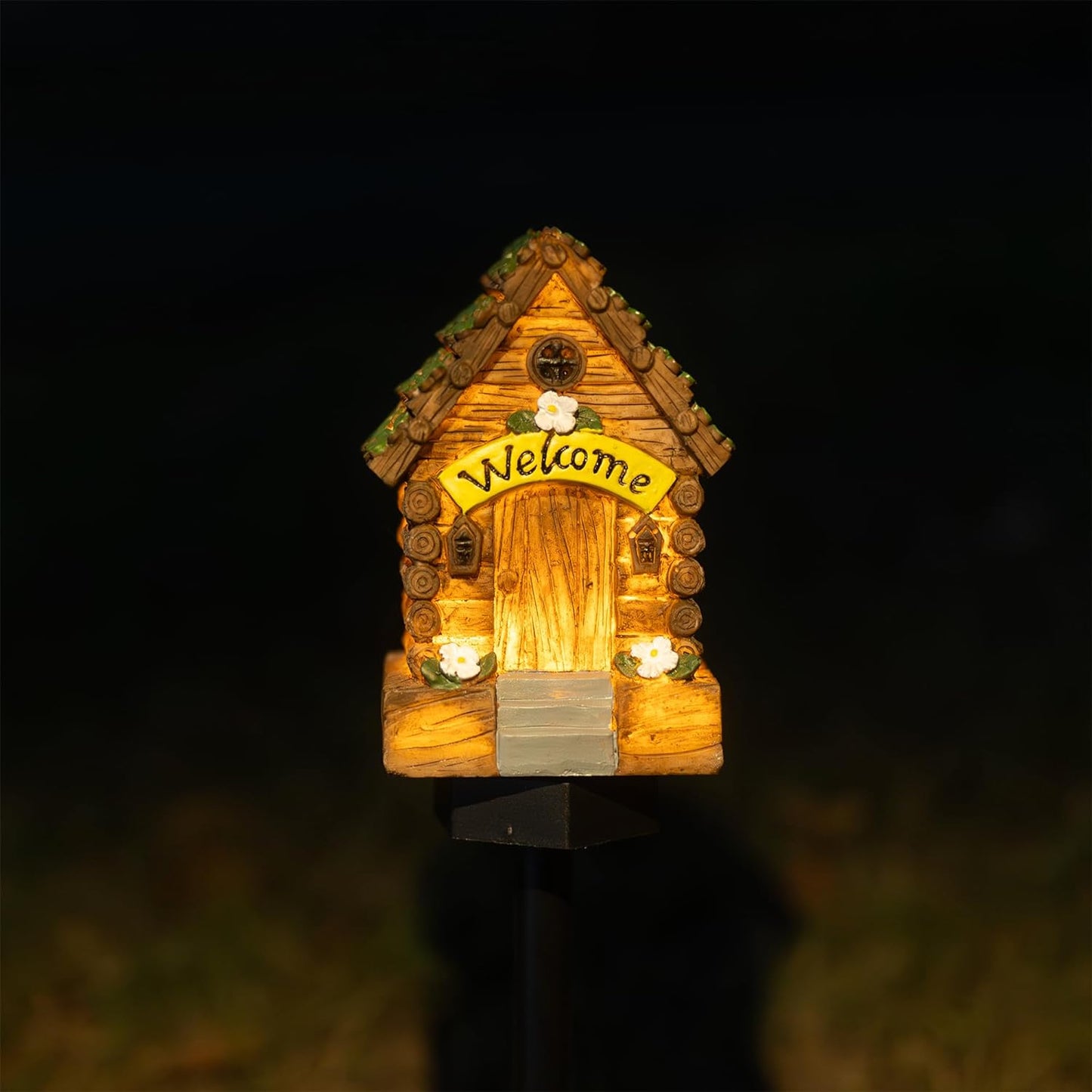Dazzle Bright Fairy Garden House, 16" Glow in The Dark Cottage with Solar LED Light, Beautiful Miniature Garden Decoration for Indoor or Outdoor Gardens