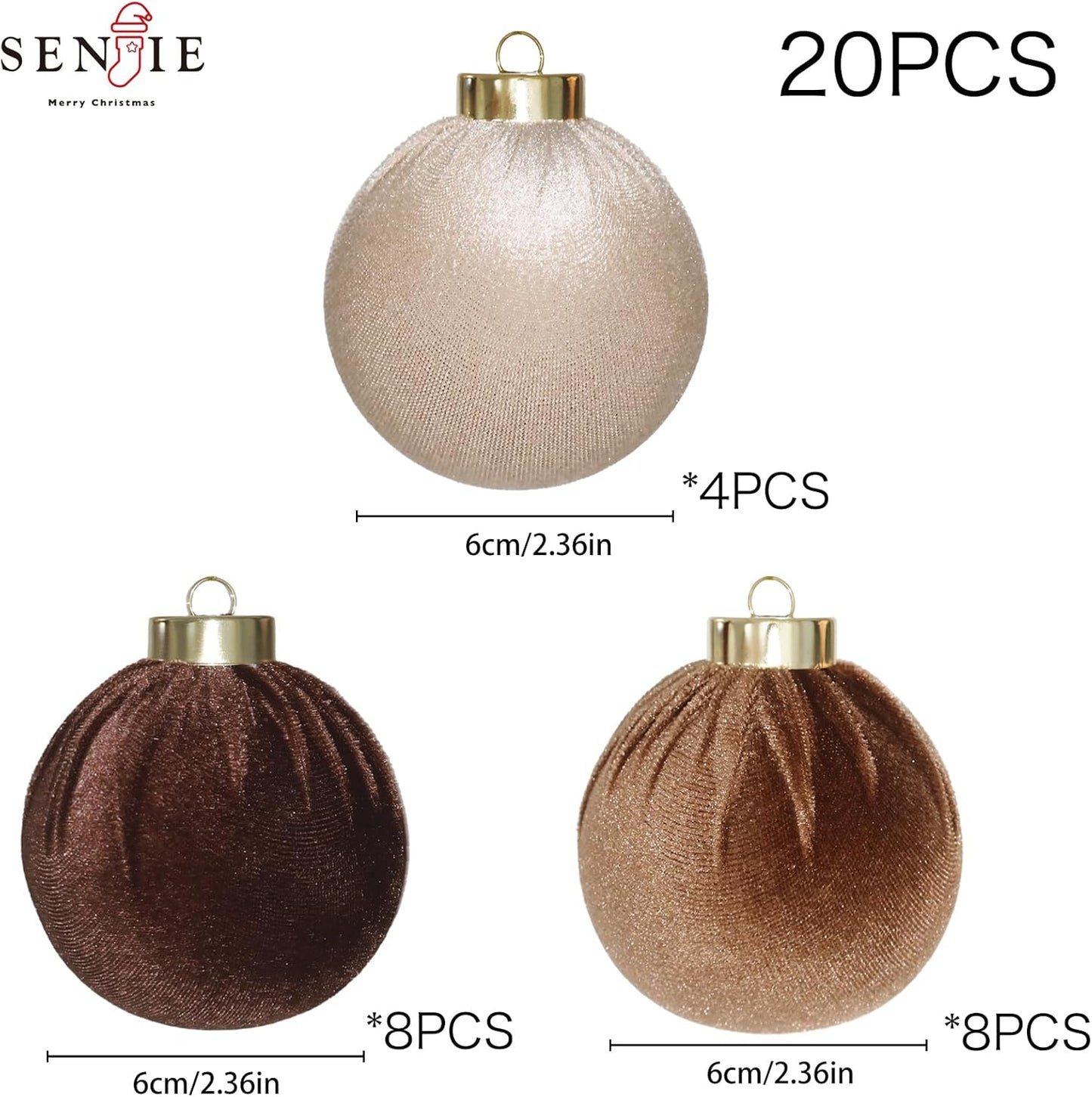 20PCS Velvet Ornaments for Christmas Tree, 2.36INCH Multicolor Flocked Christmas Ornaments Decorations Balls Set Decor