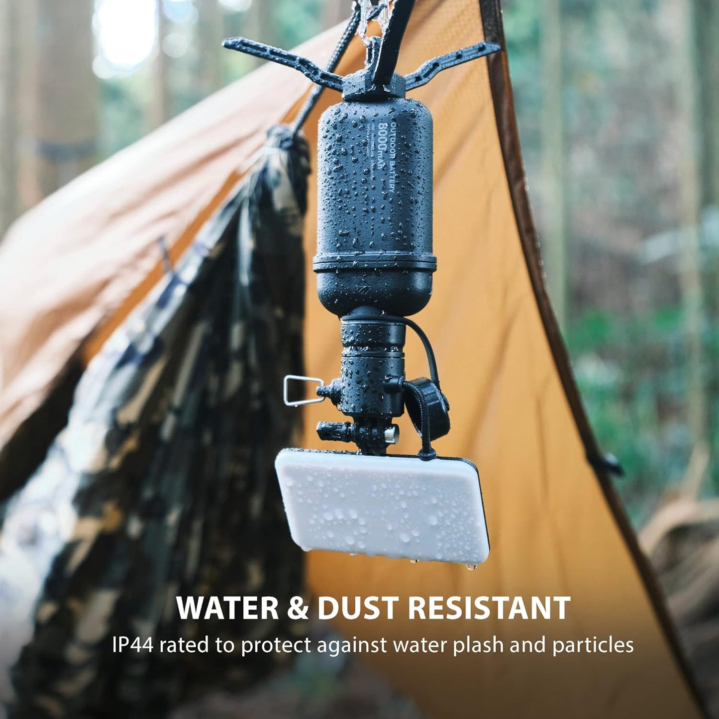 ELECOM NESTOUT Outdoor Camping LED Panel Flashlight w/ Mini Tripod, Dimmable USB Powered LED Light, IP44 Water Dust Resistant, 30-1000 Lumen, Portable Lantern for NESTOUT Power Bank, Beige (Flash-1)