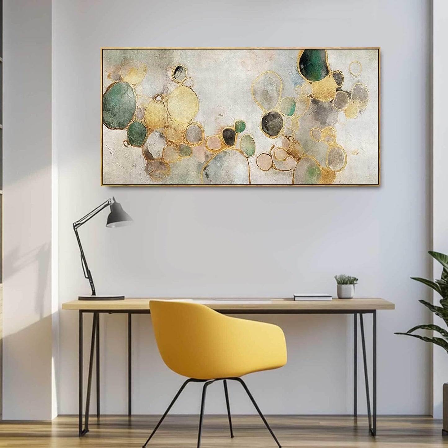 Gold Circle Modern Artwork Framed Abstract Wall Art Green Canvas Decor 24"x48" Wall Decorations for Bedroom Living Room Kitchen