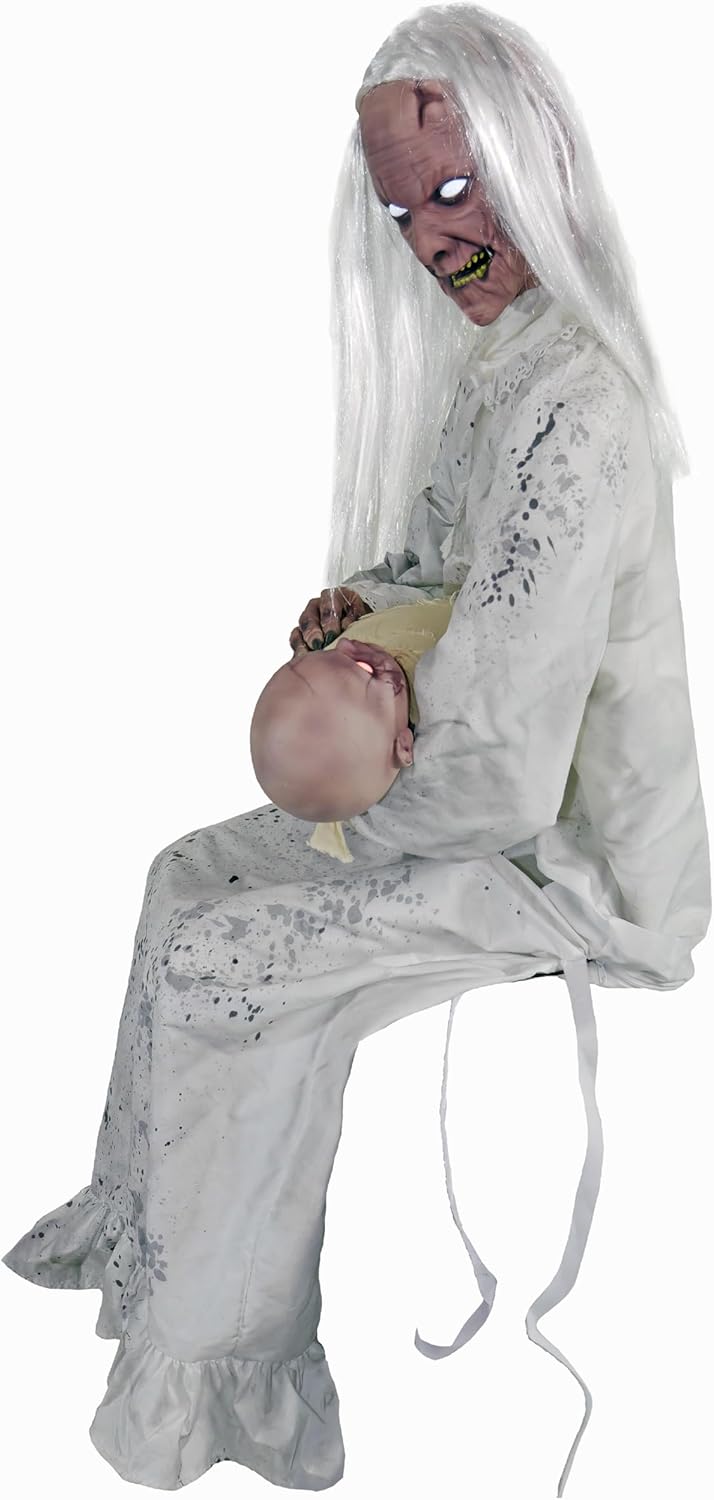 Haunted Hill Farm Life-Size Animatronic Gravely Granny by Tekky Halloween Decoration with Motion-Activated Sounds