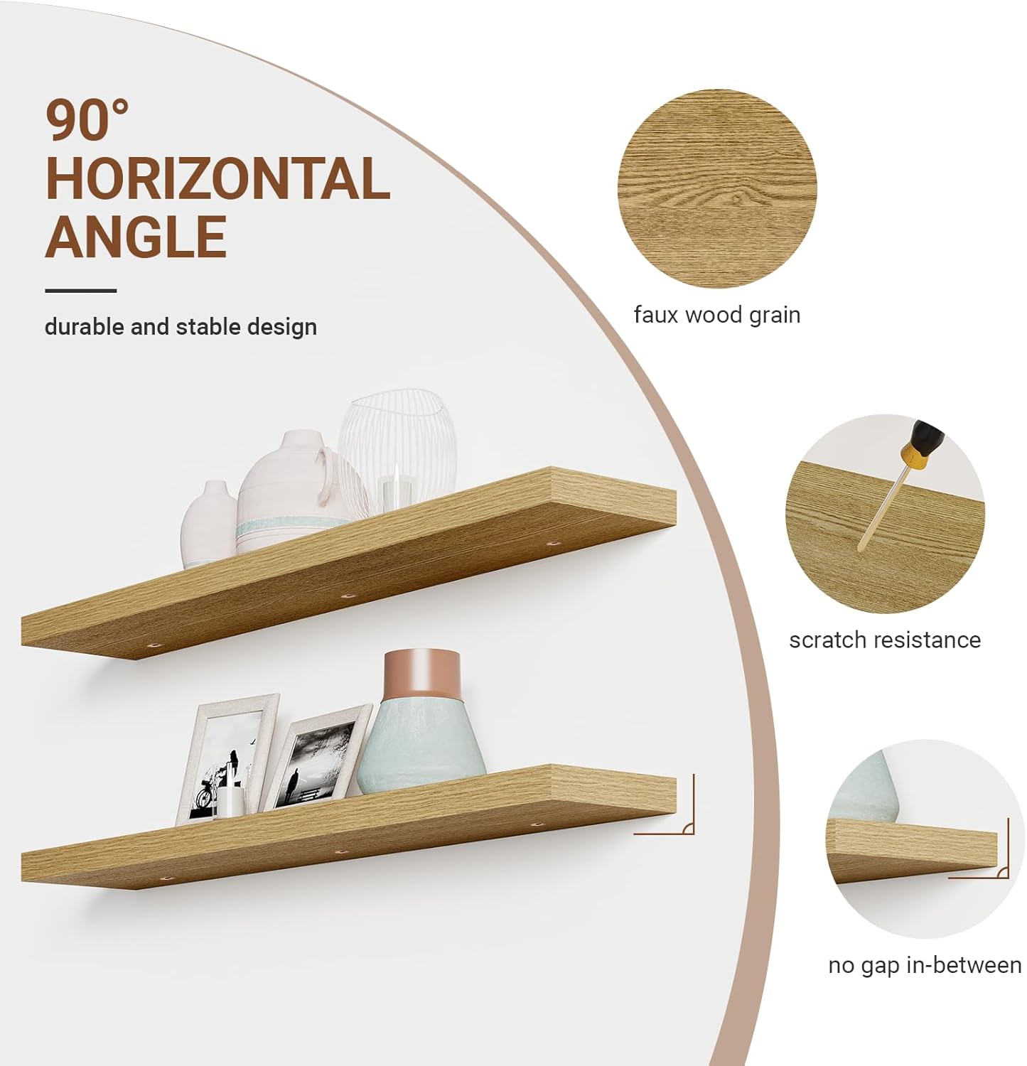 Heimlove Floating Shelves for Wall 48 Inches Long,9.3" Deep Oak Floating Shelf Set of 2,Wall Mounted Wood Shelves for Bathroom Bedroom Living Room Kitchen Office,Shelf for Books Storage Room Decor