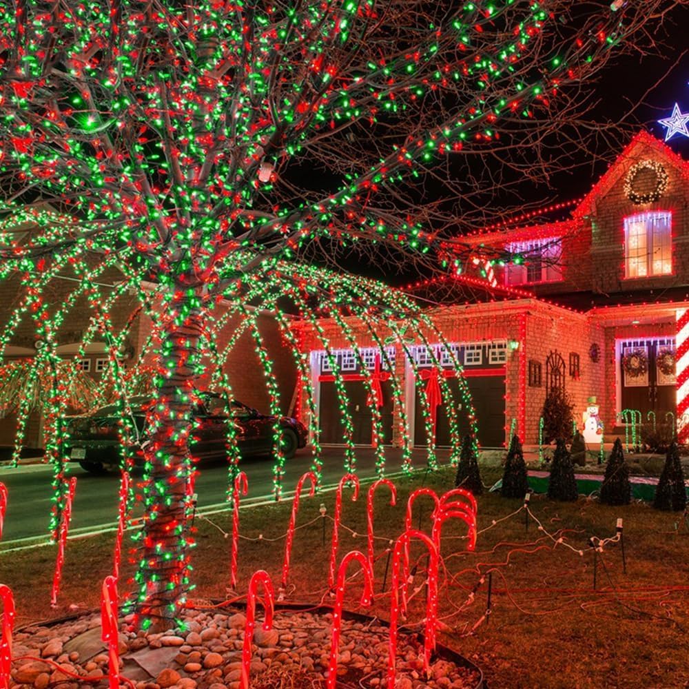 2 Pack 200 LED Solar Christmas Lights Outdoor Waterproof, Solar String Lights for Outside, Solar Outdoor String Light with 8 Lighting Modes for Xmas Tree Wedding Party Yard Decorations (Red and Green)