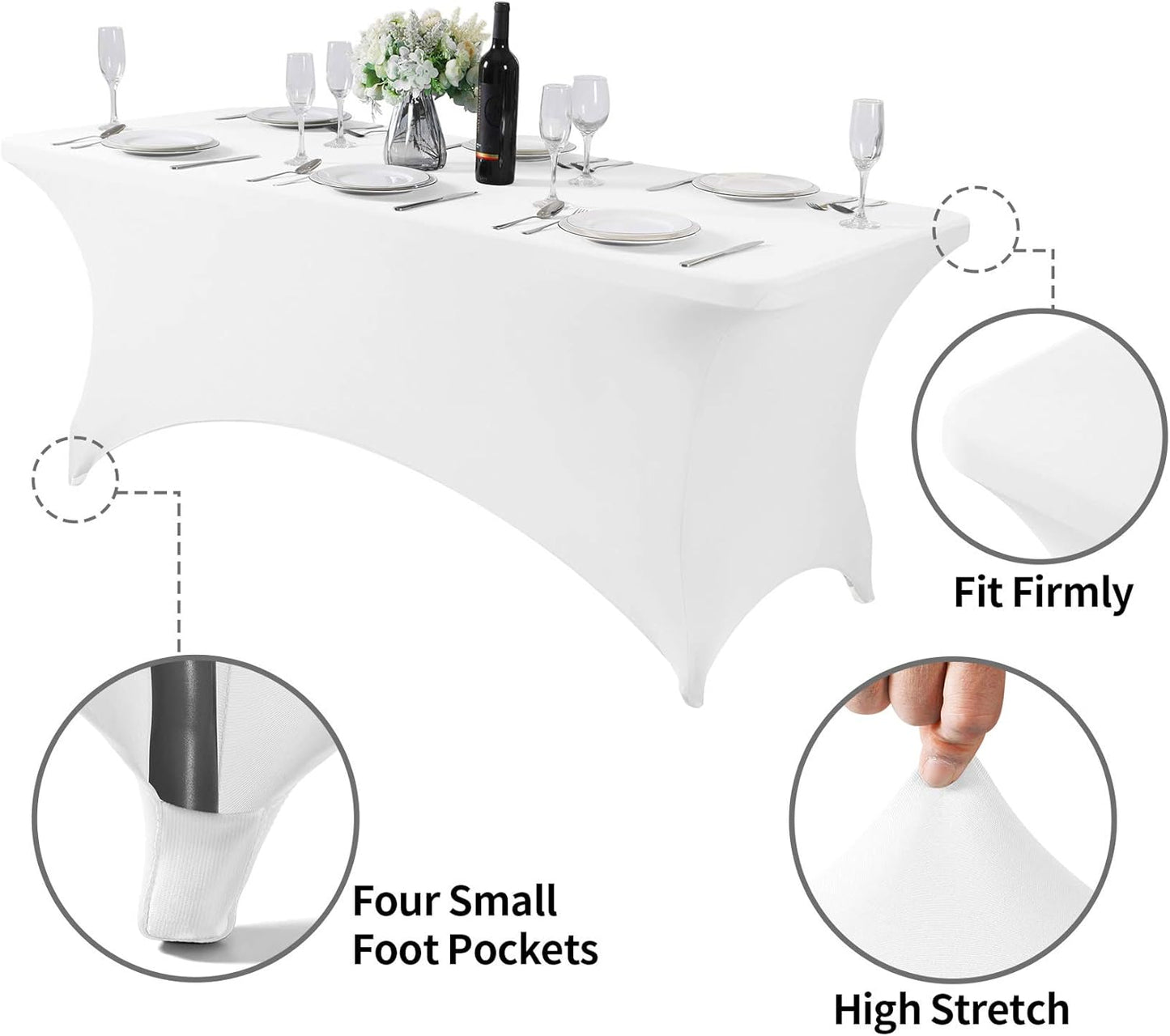 2Pack Spandex Table Cover for 6Ft or 4fT or 8ft Table Universal Fitted Stretch Tablecloth for Party, Banquet, Wedding and Events-White