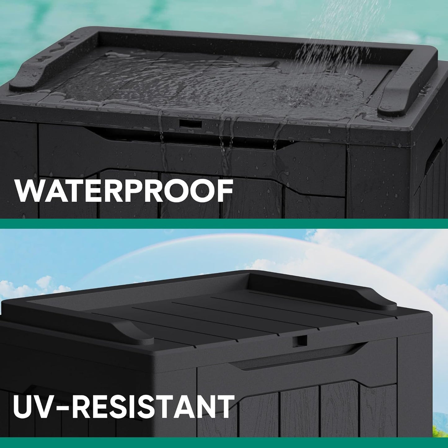 Devoko 30 Gallon Resin Deck Box 2 Pack Outdoor Indoor Waterproof Storage Box for Patio Furniture Pool Accessories Storage for Cushion Garden Tools (Black, 2 Pack)