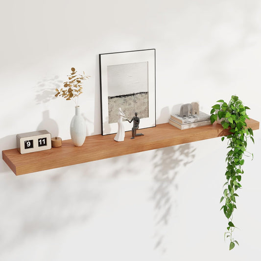 Floating Shelves for Wall, USA-Sourced Cherry Wood 55 Inch Long Wall Shelves, Natural Wooden Wall Mounted Picture Ledge Shelf, Nursery Book Storage Shelf Kids Bookshelf, Display Shelf for Bathroom