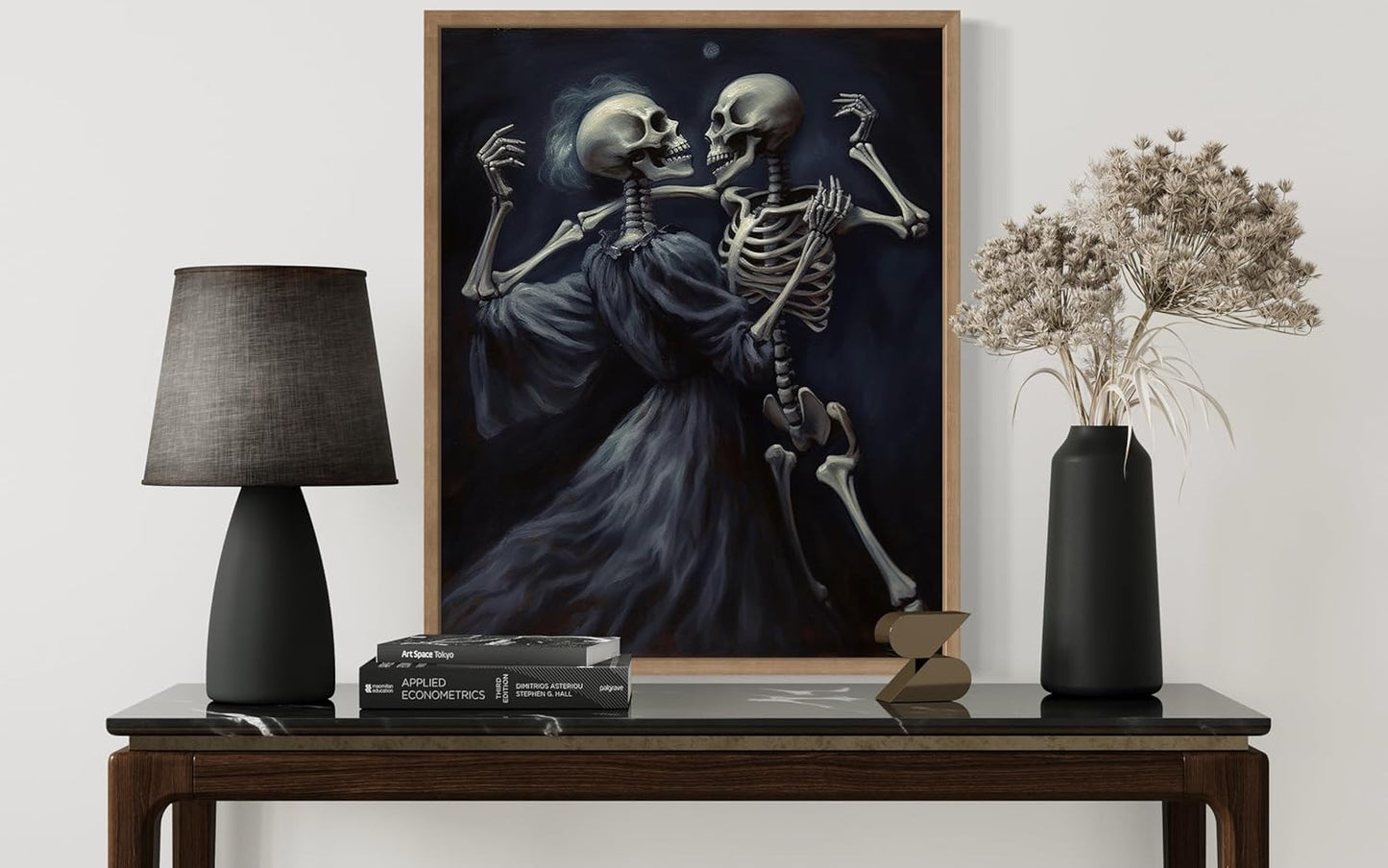 Dancing Skeleton Poster Art Print, Halloween Scary Vintage Wall Art Academia Spooky Painting Decoration for Horror Prints, Gothic Posters Bedroom Decor 89 (Dancing Skeleton, 8 x 10 inches, Wood Frame)