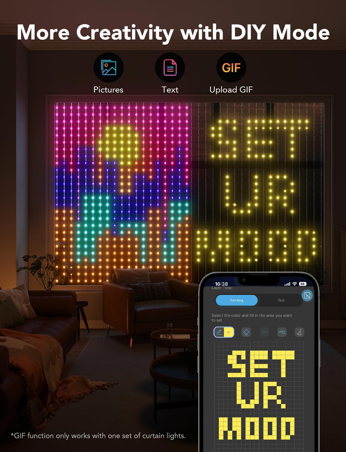 Govee Curtain Lights, Smart LED Window Lights, RGB Color Changing Wall Light, Dynamic DIY Curtain String Lights for Bedroom Holiday Decor, Outdoor IP65 Waterproof, 5 x 6.6ft, 520 RGBIC LEDs, 2 Pack