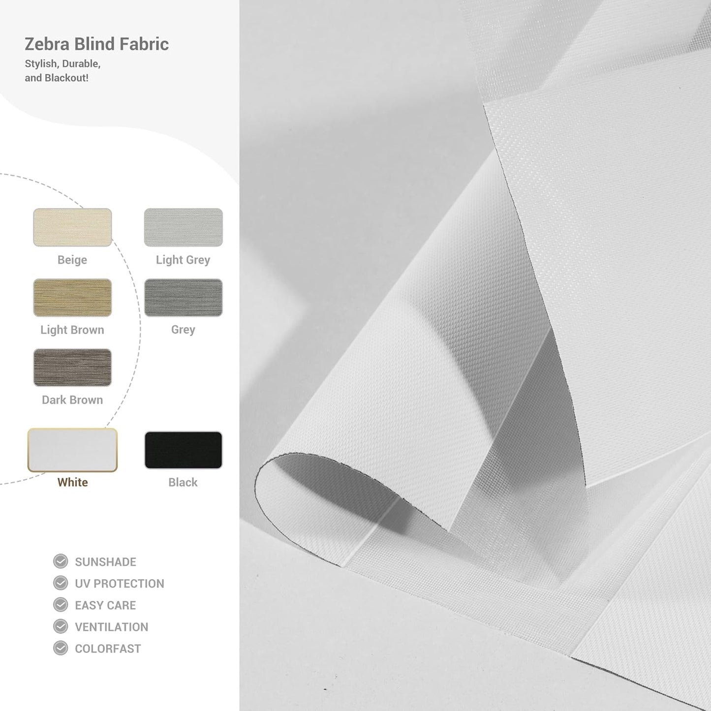 Cordless Zebra Blinds for Windows, Blackout Interior Blinds,Easy to Install,UV Protection,for Offices and Home,Custom Roller Shades, Solid White, 49" W x 88" H