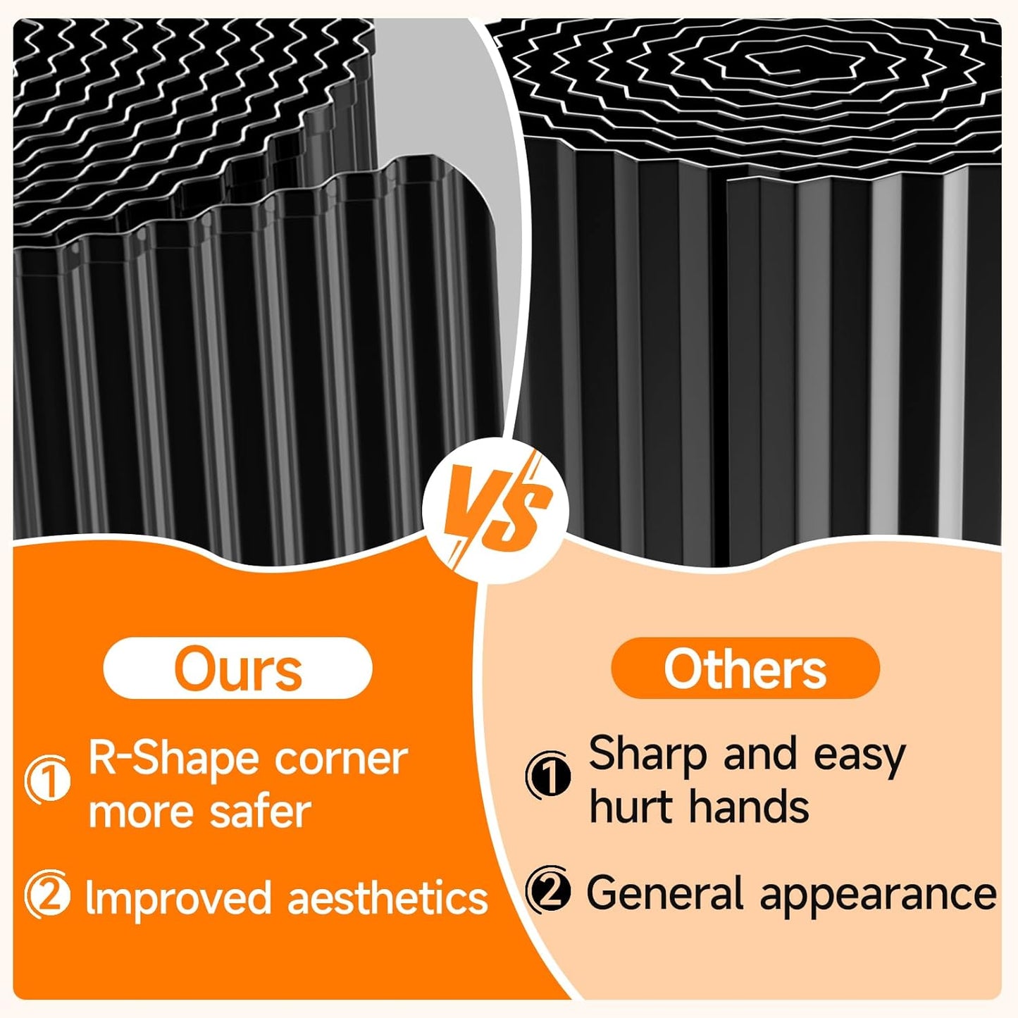 Corrugated Garden Edging,6"×40Ft Galvanized Steel Landscape Edging & Lawn Edging Border,Metal Garden Border for Flower Beds,Garden,Lawn,Raised Beds & Tree Surrounds(Black)