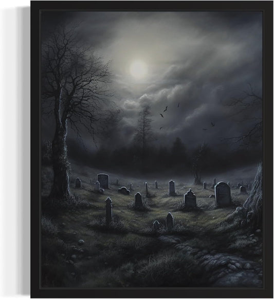 Gothic Graveyard Poster Art Print, Halloween Scary Vintage Wall Art Academia Spooky Painting Decoration for Horror Prints, Posters Bedroom Decor 89 (Gothic Graveyard, 8 x 10 inches, Unframed)
