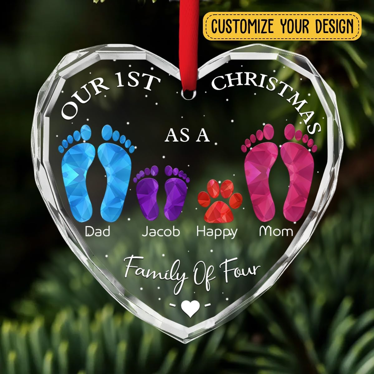 First Christmas As A Family - Personalized Custom Glass Ornament for Family of 10 People and Pets, 1st Xmas Family Ornament 2024 Baby's First Christmas