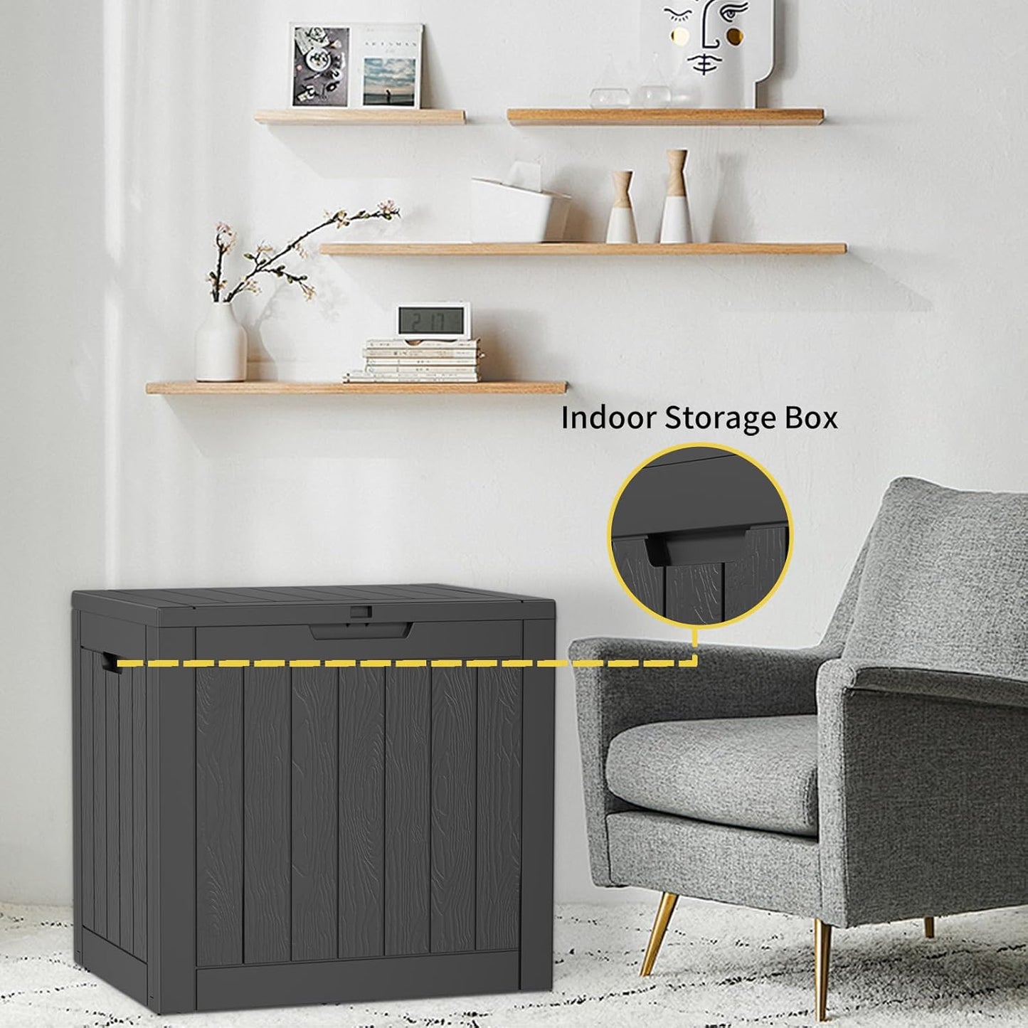 30 Gallon Resin Deck Box,Lockable Outdoor Storage Box for Patio Cushions Storage Furniture,Garden Tools,Pool Supplies, Weatherproof and UV Resistant- Black