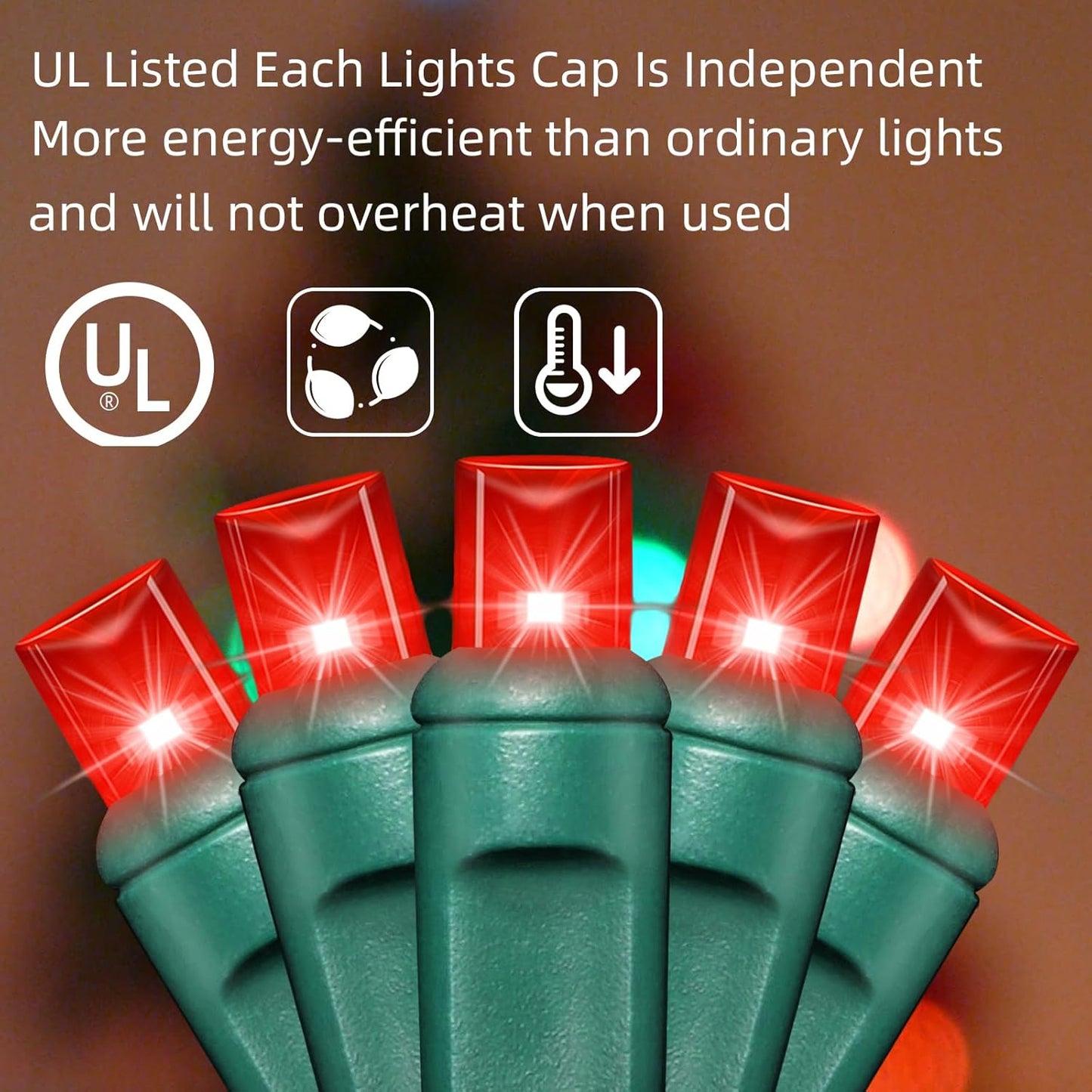 100Count (2pk of 50L) String Lights, LED Christmas Lights, 6" SPACING,Green Wire,RED