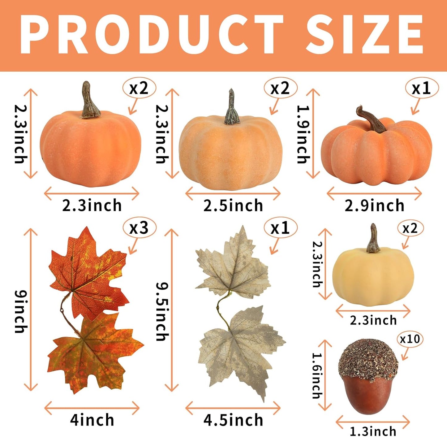 21Pcs Fake Pumpkins Fall Thanksgiving Decorations,Plastic Pumpkins with Acorns,Maple Leaves,Artificial Mini Pumpkin Decorating Autumn Harvest Outdoor Indoor Home Decor Centerpiece Table Decorations