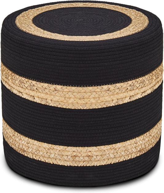 Cplxroc Ottoman Poof, Natural Seagrass Poufs, Hand Weave Round Footstool, Pouffe Accent Chair, Home Decorative Seat, Boho Deco Floor Chair for Living Room, Bedroom (18inch 68LH)